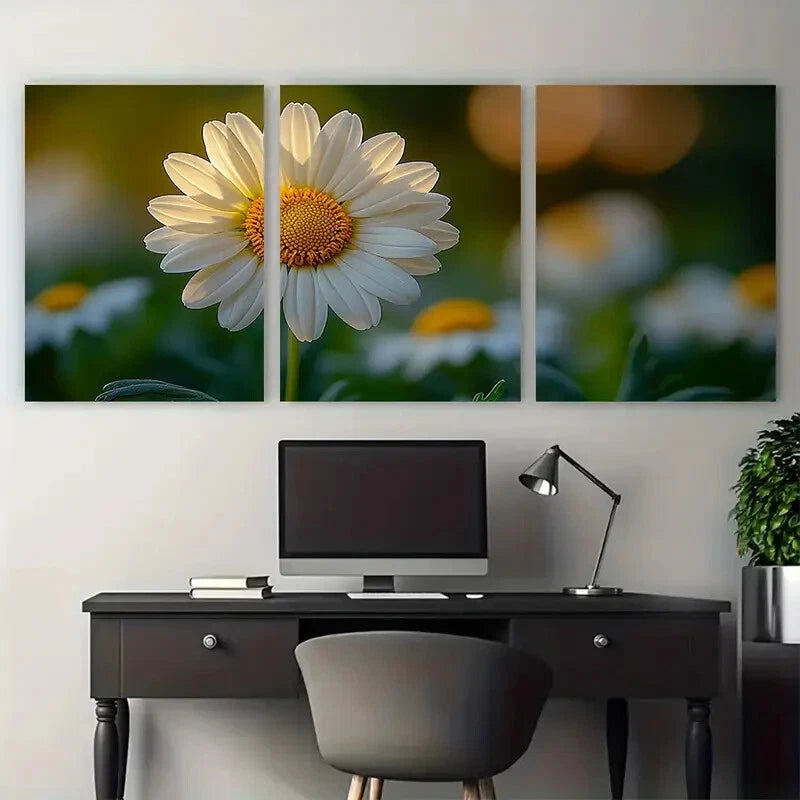 3pcs Daisy Chamomile Floral Summer Spring Metal Print Ready to Hang Art