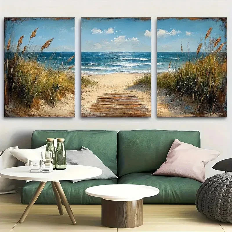 3pcs Sunny Beach Coastal Seascape Design Metal Print Ready to Hang Art