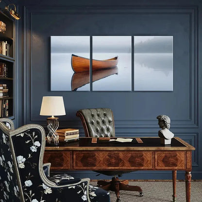 3pcs Tranquil Lake Scene with Wooden Canoe Metal Print Ready to Hang Art