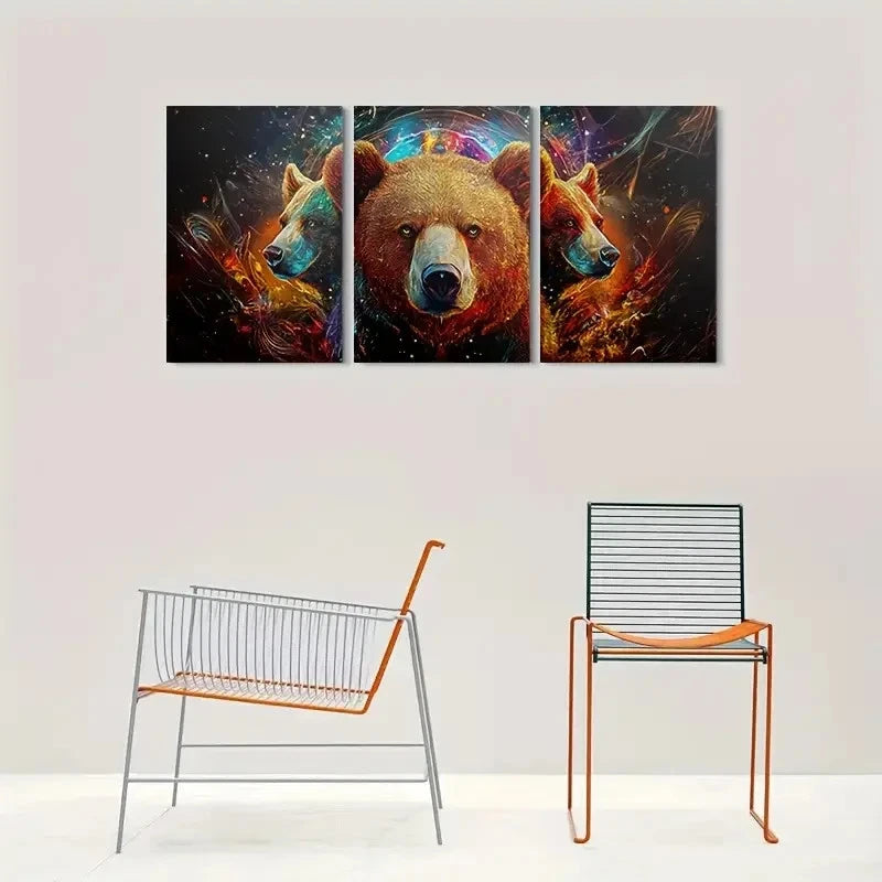 3pcs Modern Colorful Abstract Bear Metal Print Ready to Hang Art