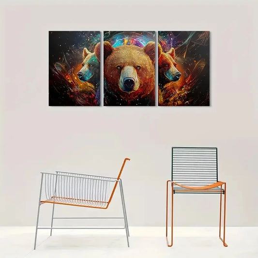 3pcs Modern Colorful Abstract Bear Metal Print Ready to Hang Art