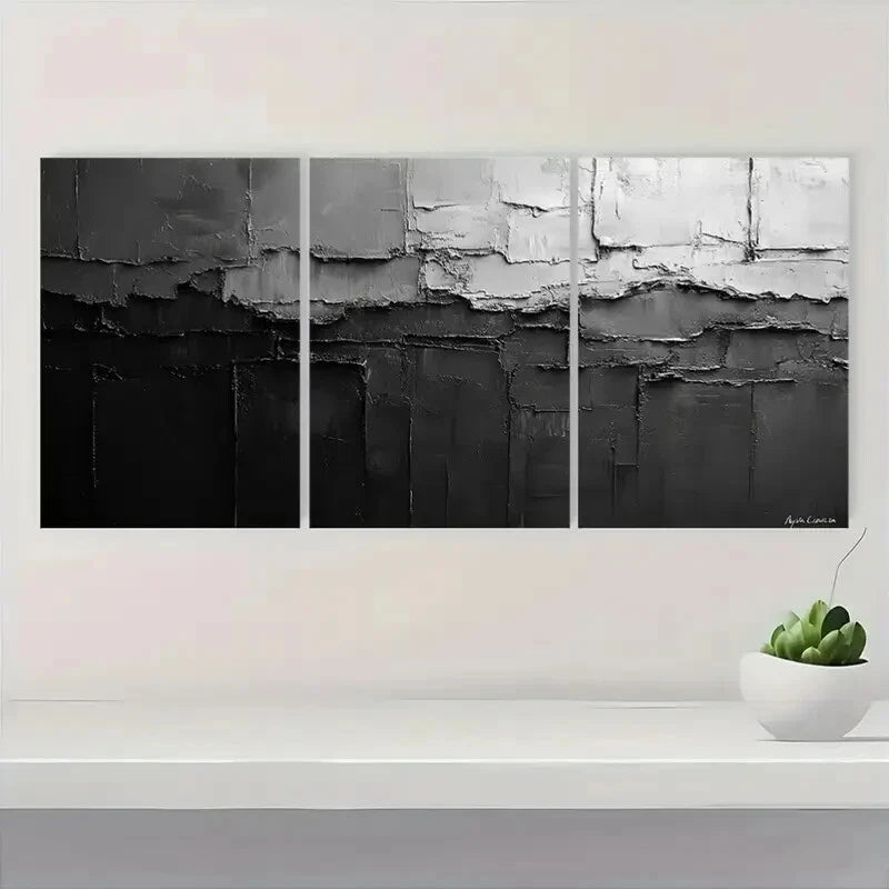 3pcs Black and White Abstract Texture Metal Print Ready to Hang Art