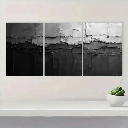 3pcs Black and White Abstract Texture Metal Print Ready to Hang Art