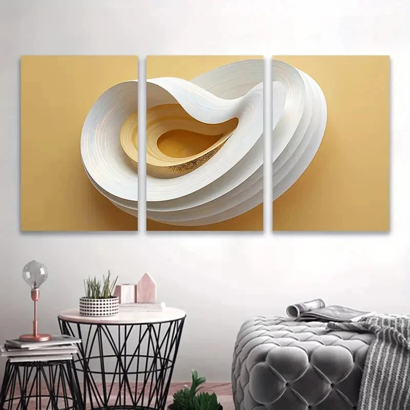 3pcs White and Golden Sculpture Metal Print Ready to Hang Art