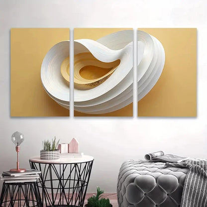 3pcs White and Golden Sculpture Metal Print Ready to Hang Art