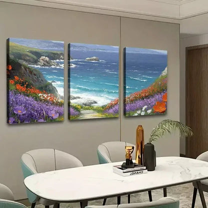 3pcs Flowers With Grass Mountain & Sea Canvas Framed 60x90cm - High Quality Print 100% Australian Made Wall Canvas Ready to Hang