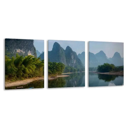 3pcs Peaceful Li River Guilin China Landscape Wall Art Set Canvas Framed 60x90cm - High Quality Print 100% Australian Made Wall Canvas Ready to Hang