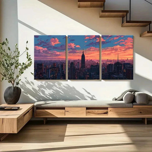 3pcs Sunset Skyline Urban Landscape Modern Metal Print Ready to Hang Art