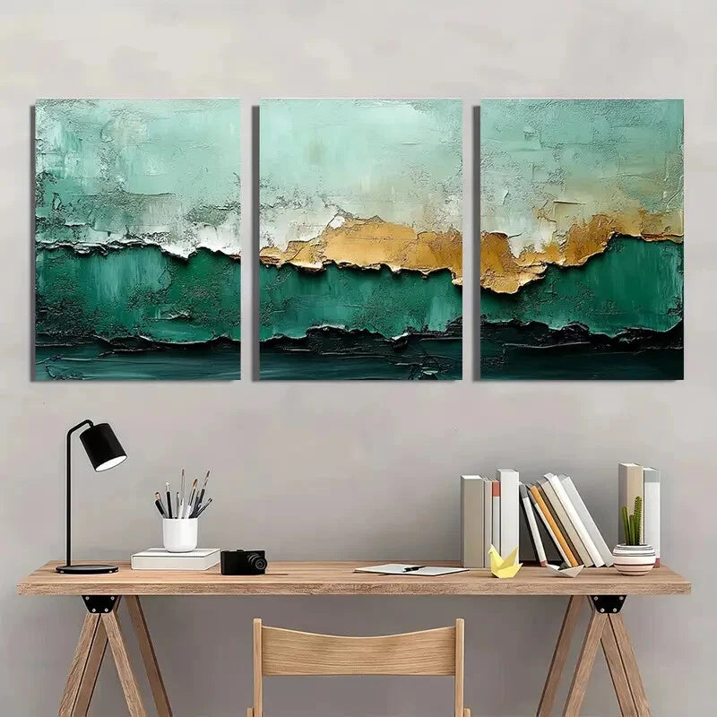 3pcs Abstract Green & Grey Minimalist Wabi Sabi Metal Print Ready to Hang Art