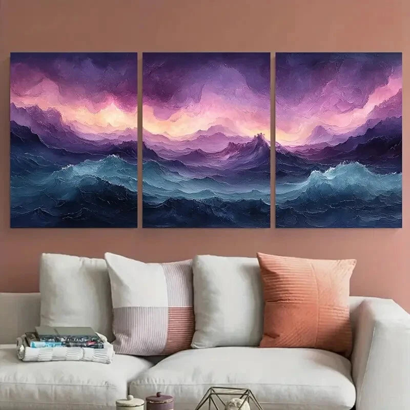 3pcs Enchanting Pink and Teal Coastal Magical Sea Metal Print Ready to Hang Art