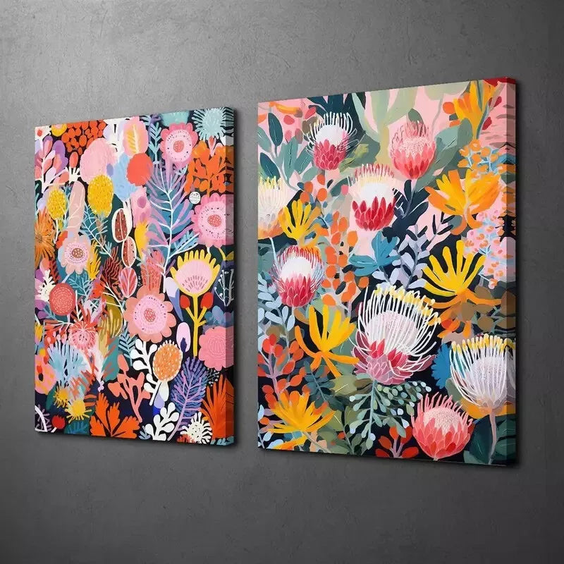 2pcs Native Flowers and Shrubs, Bohemian Style Canvas Framed 50x75cm - High Quality Print 100% Australian Made Wall Canvas Ready to Hang