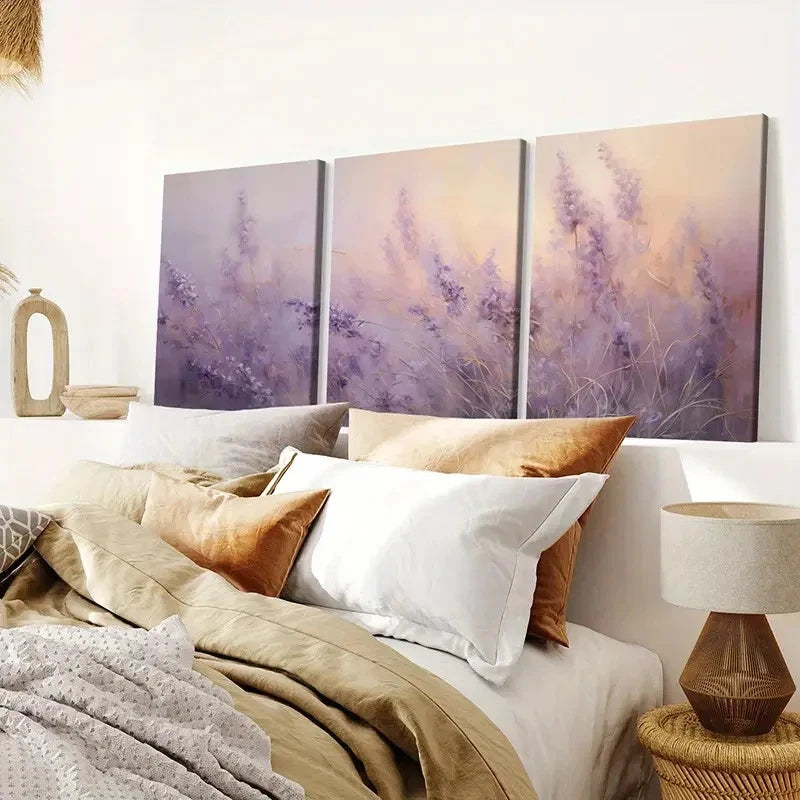 3pcs Lavender Field & Serene Wall Art Set Canvas Framed 40x60cm - High Quality Print 100% Australian Made Wall Canvas Ready to Hang