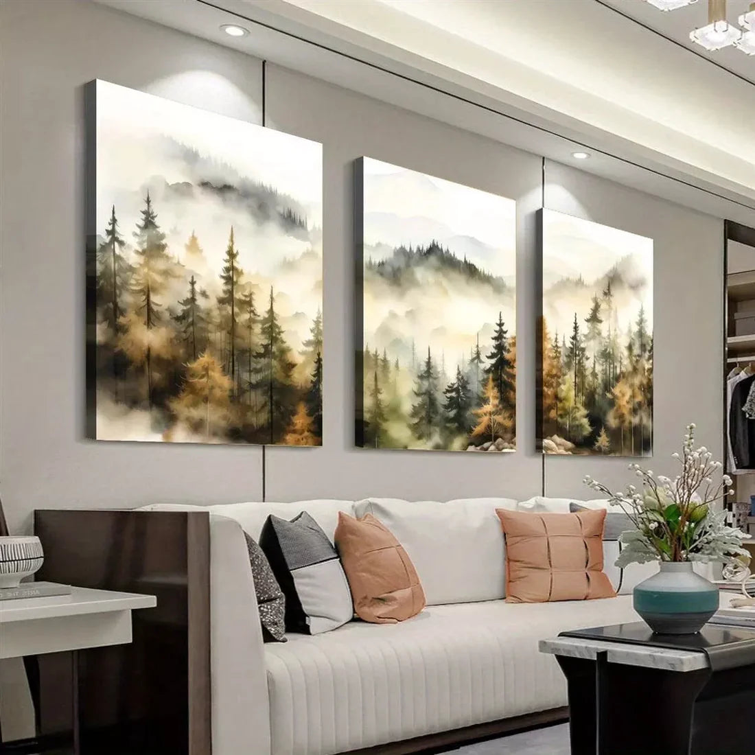 3pcs Forest Scenery Autumn Forest Modern Wall Art Set Canvas Unframed - High Quality Print 100% Australian Made Wall Canvas