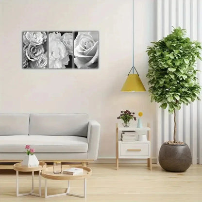 3pcs Floral Wall Art Minimalist Style Black White Metal Print Ready to Hang Art