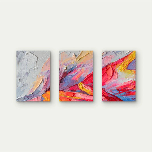 3pcs Textured Pink Abstract Paint Pastels Wall Art Set Canvas Framed 50x70cm - High Quality Print 100% Australian Made Wall Canvas Ready to Hang