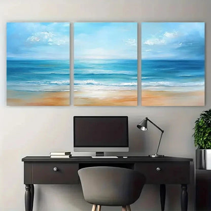 3pcs Vibrant Sky And Sea Illustration Metal Print Ready to Hang Art