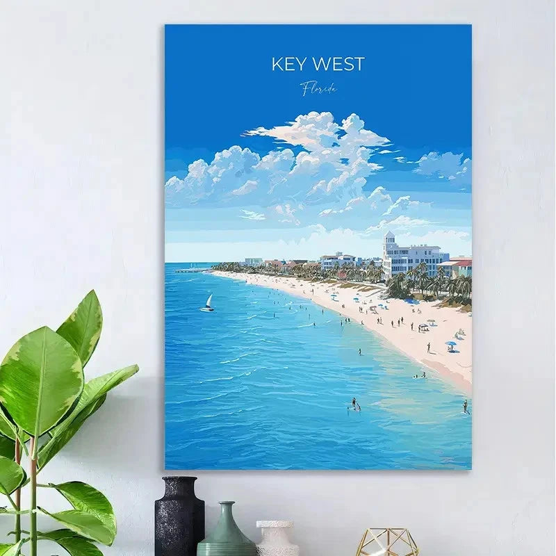 Key West Florida Beach Vintage Coastline Travel Poster Print Wall Art