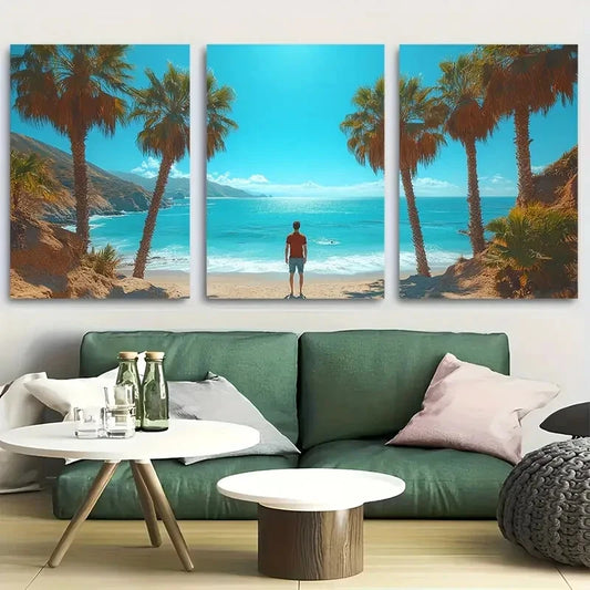 3pcs Skateboard On Sandy Beach Metal Print Ready to Hang Art