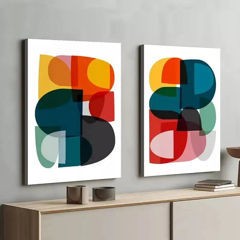 2 Piece Abstract Geometric Modern Art Framed 50x75cm - High Quality Print 100% Australian Made Wall Canvas Ready to Hang - Bella Home Decor