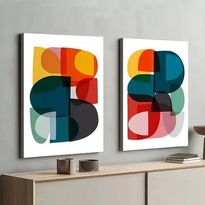 2 Piece Abstract Geometric Modern Art Framed 50x75cm - High Quality Print 100% Australian Made Wall Canvas Ready to Hang - Bella Home Decor