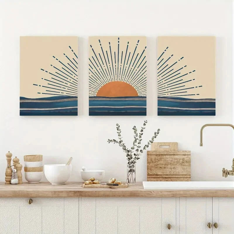 3pcs Modern Abstract Sun Creative Metal Print Ready to Hang Art