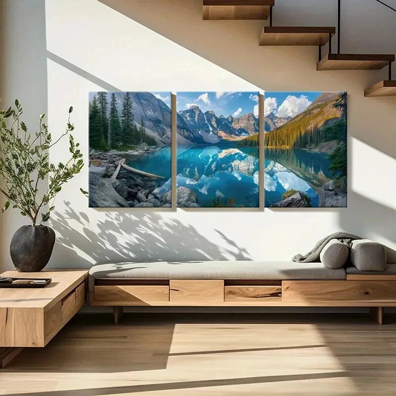 3pcs Mountain Reflection Lake Serenity Landscape Metal Print Ready to Hang Art