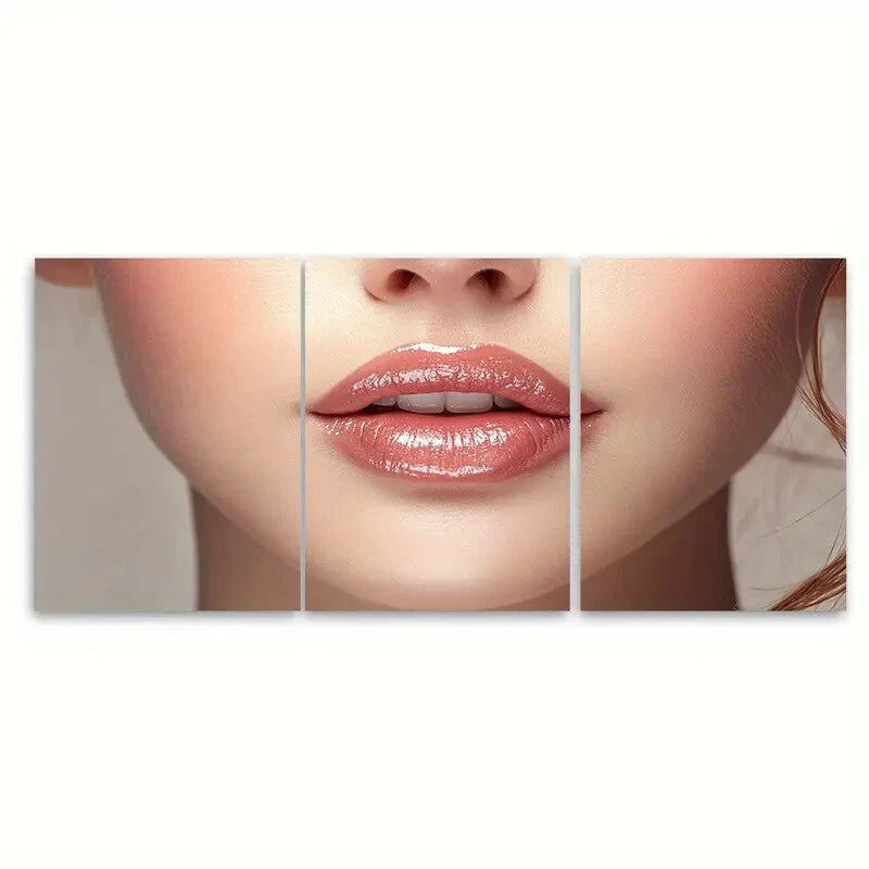 3pcs Beautiful Pair of Lips Young Lady Metal Print Ready to Hang Art