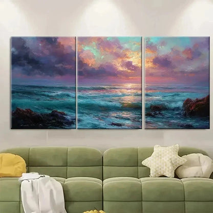3pcs Cloud Seascape Oil Panoramic Sunset Coastal Metal Print Ready to Hang Art
