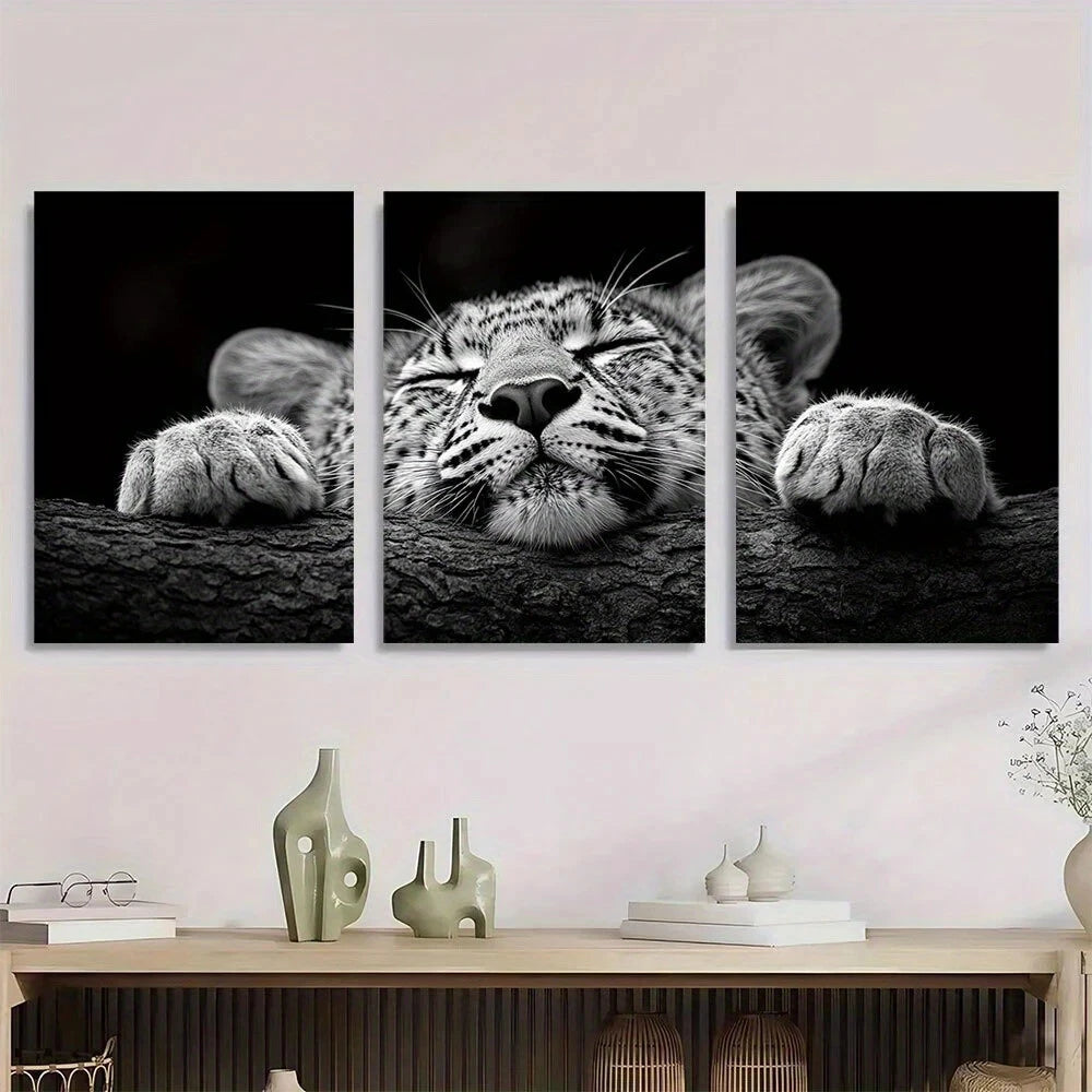 3pcs Leopard Black & White Elegant Animal Metal Print Ready to Hang Art