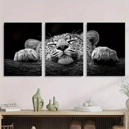 3pcs Leopard Black & White Elegant Animal Metal Print Ready to Hang Art