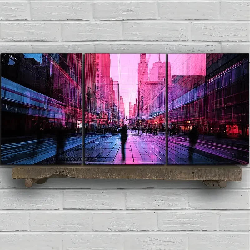 3pcs Colorful City Painting Buildings Metal Print Ready to Hang Art