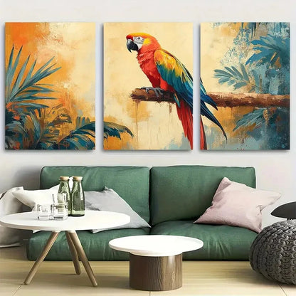 3pcs Vibrant Macaw & Palm Tree Metal Print Ready to Hang Art