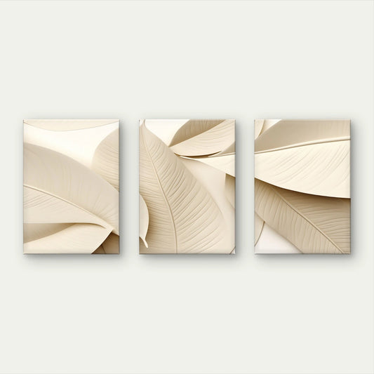 3pcs Elegant Neutral Minimalist Leaf Beige Wall Art Set Canvas Framed 50x70cm - High Quality Print 100% Australian Made Wall Canvas Ready to Hang