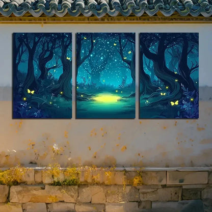 3pcs Modern Nature-Themed Glowing Night Scene Metal Print Ready to Hang Art