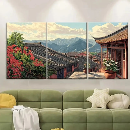 3pcs Naxi Embroidery Decor Terracotta Poster Metal Print Ready to Hang Art