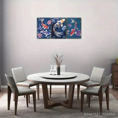 3pcs Fish in the Lotus Pond Ornamental Fish Metal Print Ready to Hang Art