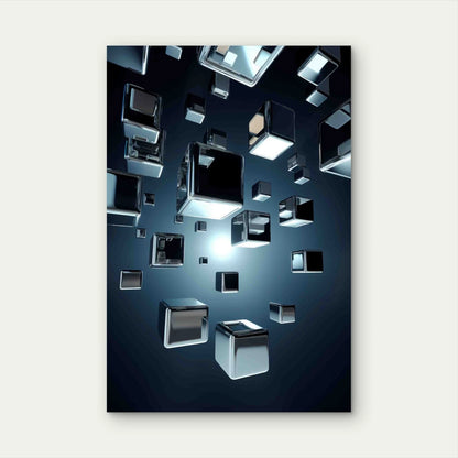 Abstract Metallic Cube Shapes 40x60cm Metal Print Ready to Hang