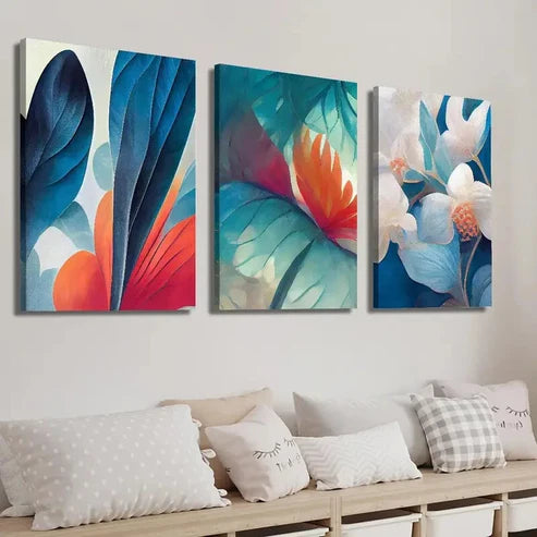 3pcs Colorful Botanical Decor Flower Wall Art Set Canvas Unframed - High Quality Print 100% Australian Made Wall Canvas