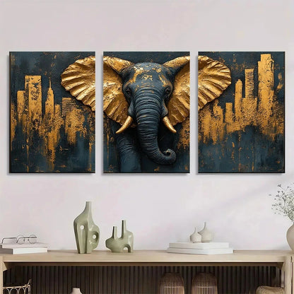 3pcs Abstract Animal Theme Golden Accents Metal Print Ready to Hang Art