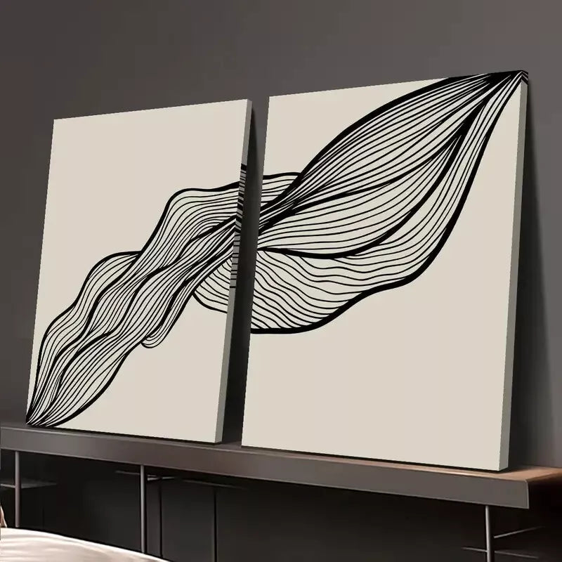 2pcs Wavy Black Line Art Canvas Framed 50x75cm - High Quality Print 100% Australian Made Wall Canvas Ready to Hang