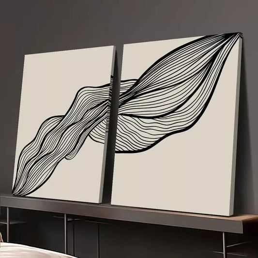 2pcs Wavy Black Line Art Canvas Framed 50x75cm - High Quality Print 100% Australian Made Wall Canvas Ready to Hang