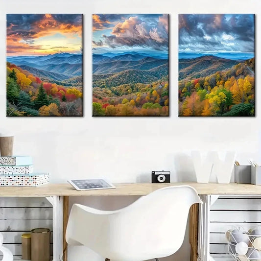 3pcs Modern Landscape Mountain Forest Autumn Metal Print Ready to Hang Art