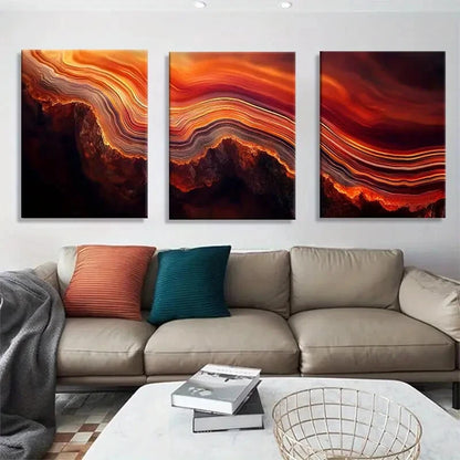 3pcs Abstract Vibrant Red Lava Rock Texture Metal Print Ready to Hang Art