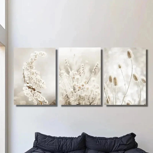 3pcs Neutral botanical prints, Metal Print Ready to Hang Art