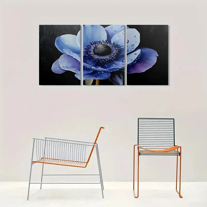 3pcs Stunning Blue Anemone Flower Metal Print Ready to Hang Art