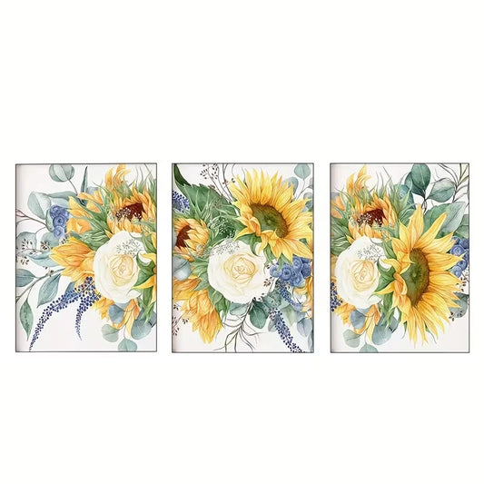 3pcs Sunflower Bohemian Floral Decor  Wall Art Set Canvas Framed 50x70cm - High Quality Print 100% Australian Made Wall Canvas Ready to Hang
