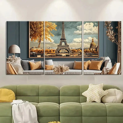 3pcs Eiffel Tower Vintage Paris Cityscape Metal Print Ready to Hang Art