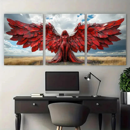 3pcs Sun Kissed Red Iron Angel of the North Wall Art Set Canvas Framed 50x70cm - High Quality Print 100% Australian Made Wall Canvas Ready to Hang