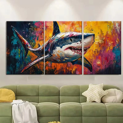 3pcs Colorful Abstract Shark Metal Print Ready to Hang Art