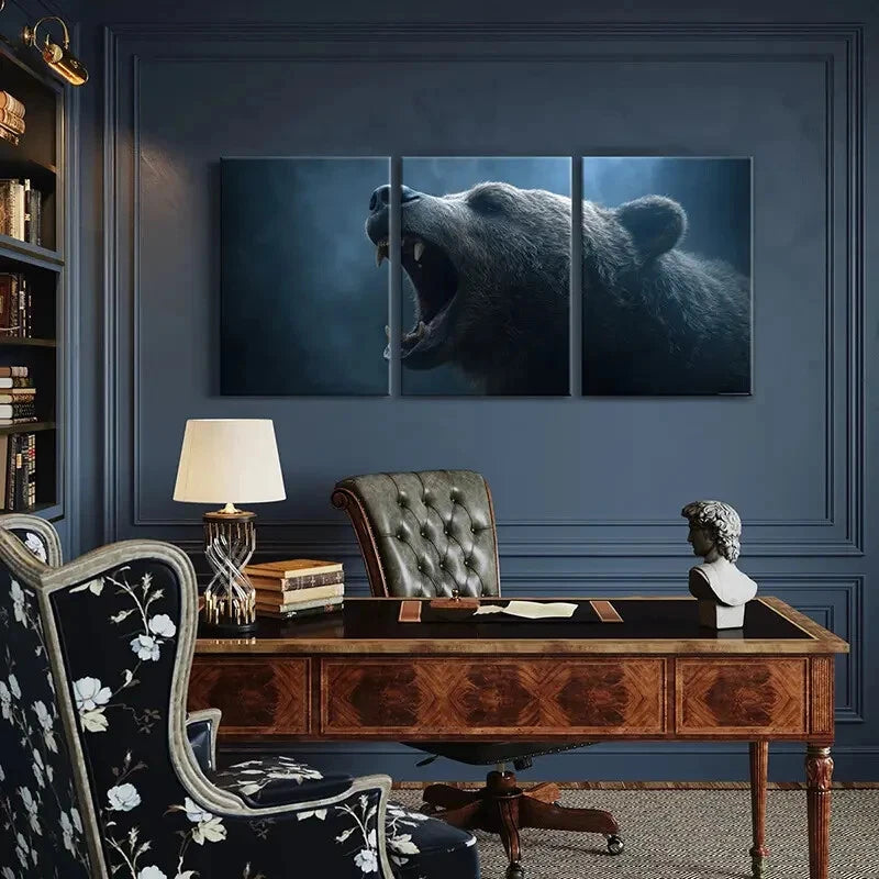 3pcs Wild Bear Roar Nature Wildlife Art Forest Metal Print Ready to Hang Art